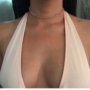 Diamond Choker Gold Tone Resizable Necklace Fashion Diamonds